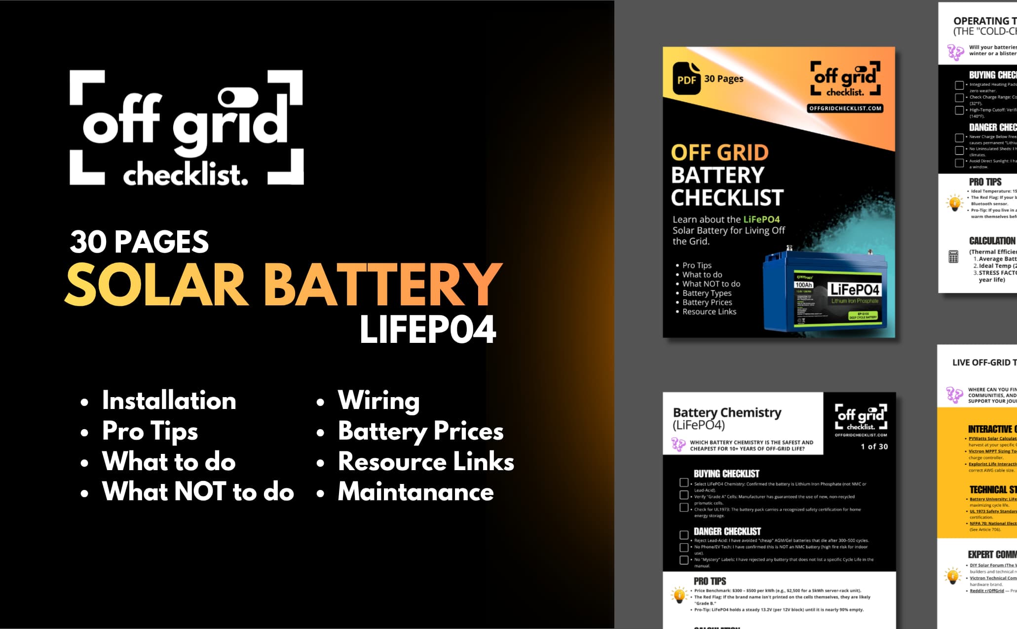 The Ultimate 30-Page Off-Grid Solar Battery LifeP04 Checklist Buying & Installation Guide